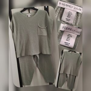 Sincerely Jules Green Sweater Top and Pants Set Size Lg